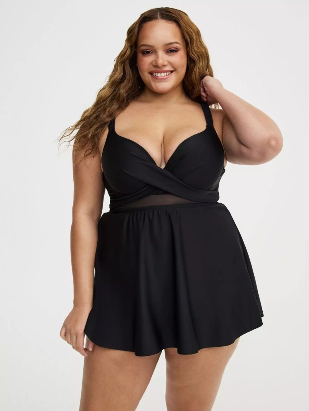 Torrid NWT Underwire Wrap Front Swim Dress With Brief in Deep Black size 2X D/DD